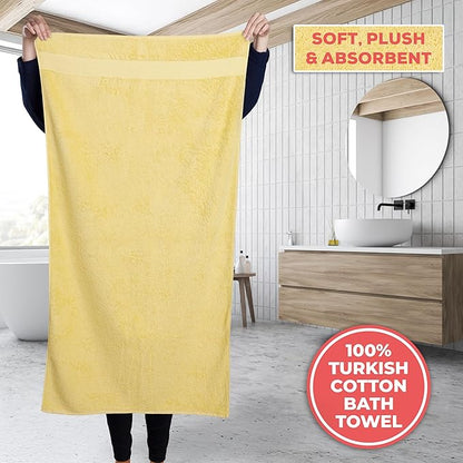 TEXTILOM 100% Turkish Cotton 2 Pcs Bath Towel Set, Luxury Bath Towels for Bathroom, Soft & Absorbent Hotel Quality Bathroom Towels Set (27 x 54 inches)- Yellow
