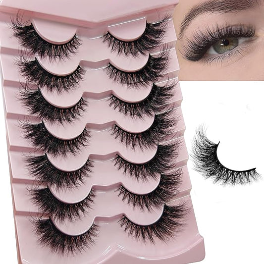 MIKIWI Wispy Strip Lashes Volume Faux Mink Eyelashes Cat Eye Lashes 7 Pairs False Eyelashes（M75）
