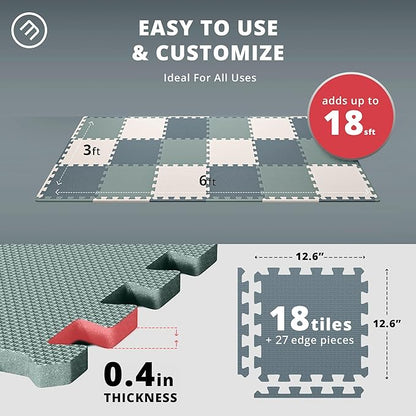 bemaxx Gym Mats Set - 18 pcs EVA Interlocking Foam Floor Tiles (12.6"x12.6"x0.4") 18sqft Protective Gym Flooring Sports Home Workout Exercise Mats Puzzle Garage Fitness Play-Room Garage Pool Treadmill