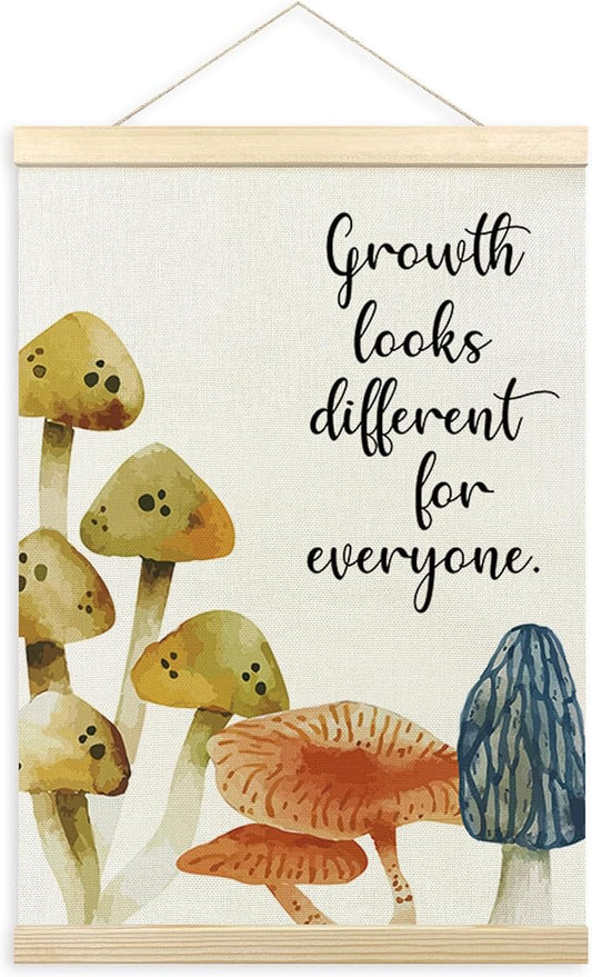 TLESKE Mental Health Mushroom Poster Hanger Frame for Therapy Counseling Office Classroom Nursery, FALL Inspirational Hanging Wall Art Decor, Growth Looks Different for Everyone Prints Picture, 12x16