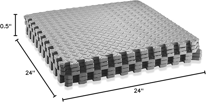 Philosophy Gym Pack of 6 Exercise Flooring Mats - 24 x 24 Inch Foam Rubber Interlocking Puzzle Floor Tiles - Gray