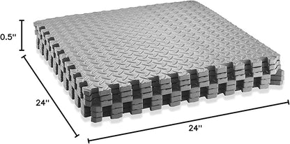 Philosophy Gym Pack of 6 Exercise Flooring Mats - 24 x 24 Inch Foam Rubber Interlocking Puzzle Floor Tiles - Gray