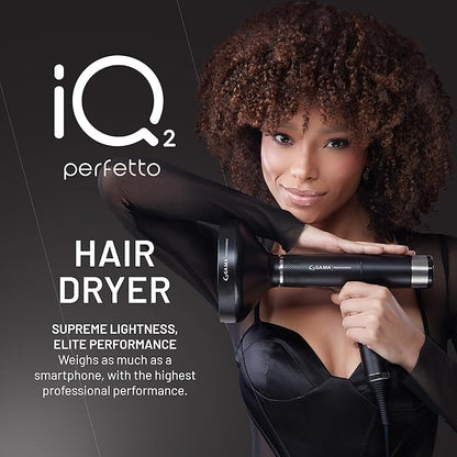 GA.MA iQ2 Perfetto Hair Dryer with 120,000 RPM Intelligent Turbo Motor, Auto-Standby, Oxy Active Technology, Includes 10 Filters, Black