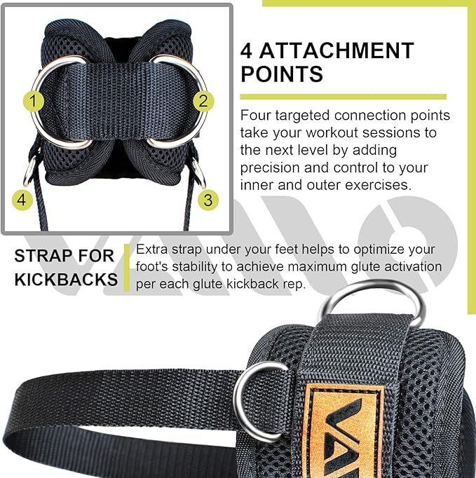 VAIIO Ankle Straps for Cable Machines,Adjustable Comfort fit Neoprene, Reinforce Double D-Ring - Premium Ankle Cuffs to Improve Abdominal Muscles, Lift The Butts, Tone The Legs for Men & Women