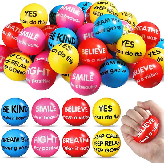 Liliful 48 Pieces Motivational Stress Balls Bulk for Adults Fidget Toys End of The Year Gifts Inspirational Squeeze Balls Employee Appreciation Gift Adult Goodie Bag 2. 2 Inch(Bright Colors)