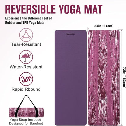 UMINEUX Extra Thick Yoga Mat, 2/5 Inch (10MM), Natural Rubber and TPE Non Slip Yoga Mats with Strap for Women Men, Eco Friendly Exercise Mat for Yoga, Pilates and Home Workout