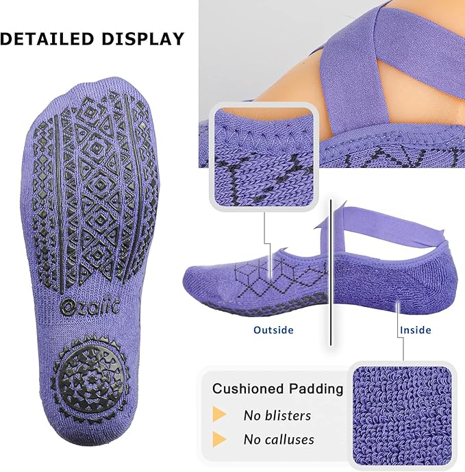 Ozaiic Yoga Socks for Women Non-Slip Grips & Straps, Ideal for Pilates, Pure Barre, Ballet, Dance, Barefoot Workout