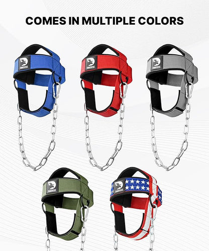 DMoose Fitness Neck Harness for Weight Lifting - Soft Padded Head & Chin Strap with 30" Heavy Duty Steel Chain - Neck Exerciser, Trainer & Strengthener to Support Injury Recovery and Intense Workouts