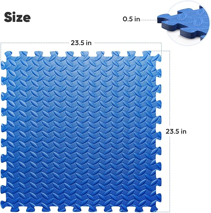 Home Gym Mat, Puzzle Exercise Mat, EVA Interlocking Foam Floor Tiles for Home Workout Equipment and Kids' Play Areas -, 24 in x 24 in x ½ in, Blue 36 Tiles