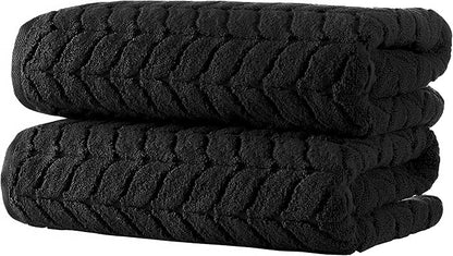 BAGNO MILANO Turkish Bath Towels, Soft Plush Jacquard Luxury Bath Towels, Quick Dry Towel Set (Black, 4 Pcs Hand Towel Set)