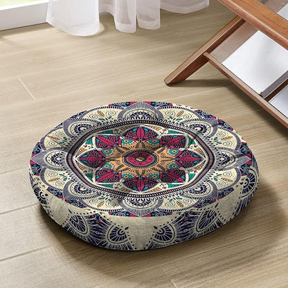 Mandala Meditation Cushion, Boho Meditation Mat, Meditation Pillows for Sitting on Floor, Cushions for Sitting in Home and Outdoor, Round Floor Pillows Cushion Seating for Yoga 22'' X 22''