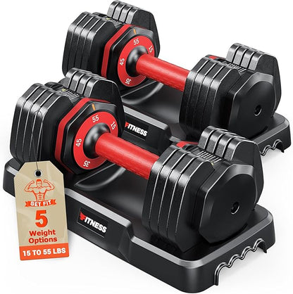 Adjustable Dumbbells Set of 2, 1 Hand Adjustable Weights Dumbbells Set, 5 in 1/10 in 1 Free Dumbbell with Anti-Slip Texture Handle, 25/55/80lb Pair Weight Set For Home Gym Suit both Men and Women