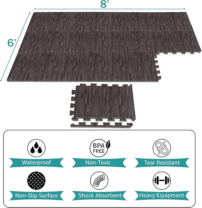 Sorbus Wood Grain Floor Tiles Foam Mat EVA Interlocking Mats Tile 3/8-Inch Thick Flooring Wood Puzzle Exercise Mats w/Borders - Home Playroom Basement, Apartment, Trade Show, Baby, Dance