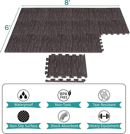 Sorbus Wood Grain Floor Tiles Foam Mat EVA Interlocking Mats Tile 3/8-Inch Thick Flooring Wood Puzzle Exercise Mats w/Borders - Home Playroom Basement, Apartment, Trade Show, Baby, Dance