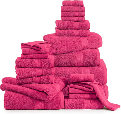 LANE LINEN 100% Cotton Bathroom Towels Set - 24 Pc - Ringspun - Plush, Quick Dry, Soft & Absorbent - 2 Bath Sheets, 4 Bath, 6 Hand Towels, 8 Washcloths, 4 Fingertip - Ideal for Daily Use- Fuchsia
