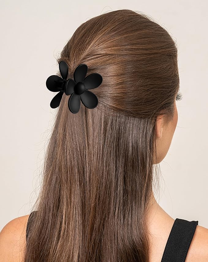 8PCS Hair Clips for Women, Flower Claw Clips for Thick Hair, Non-Slip Hair Accessories with Multi-Styles, Black Color Hair Claw Clips and Variety Pack, Ideal for Girls