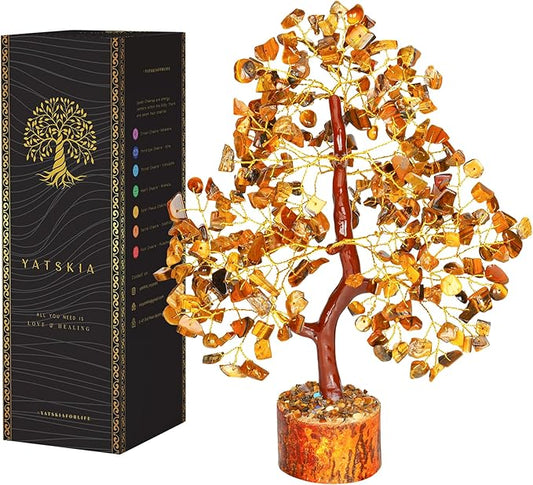 YATSKIA Tiger Eye Crystal - Tree of Life, Healing Crystals, Crystals and Gemstones, Crystal Bonsai Tree, Crystal Tree for Positive Energy, Home Decor