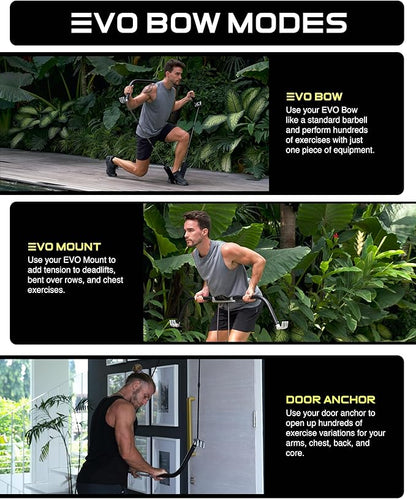 EVO Bow - All in One Portable Home Gym System | Compact Strength Training and Exercise Equipment for Travel with Notched Resistance Bands for Full Body Training and Weighted Pushups | 300lbs