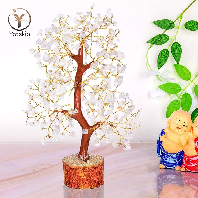 YATSKIA Clear Quartz Crystal Tree for Home Decor, Handmade Gemstone Tree for Positive Energy, Good Luck Birthday Gifts for Women