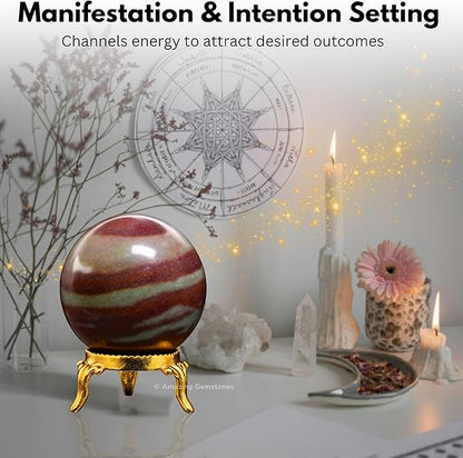 Amazing Gemstone Narmada Shiva Lingam Crystal Ball with Stand - 2" Inches Crystal Sphere Meditation Balls for Witchcraft and Decorative Balls