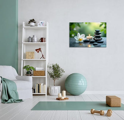 YIOZHAOFH Louts Wall Art Yoga Room Painting Zen Office Decor Women Spa Picture Calming Relax Canvas Prints Inhale Exhale Artwork Framed for Living Room Ready to Hang (20L x 30W)
