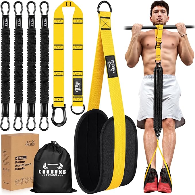 Pull Up Assistance Bands, 300lbs Heavy Duty Resistance Bands for Pull Ups with Adjustable Height, Fabric Feet Rest & Knee Support, Strength Training Pull Up Bar Assist Bands for Home Gym Workouts