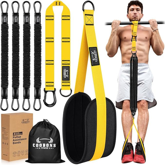 Pull Up Assistance Bands, 300lbs Heavy Duty Resistance Bands for Pull Ups with Adjustable Height, Fabric Feet Rest & Knee Support, Strength Training Pull Up Bar Assist Bands for Home Gym Workouts