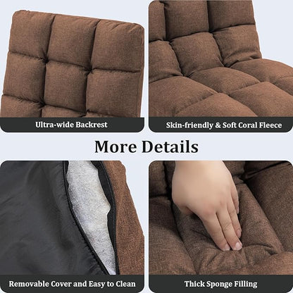 Folding Floor Chair with Back Support, 14 Adjustable Positions, Breathable Padded Sleeper Bed, Couch Recliner, Gaming Sofa Chair for Adults & Kids, Perfect for Meditating, Reading, Living Room (Brown)