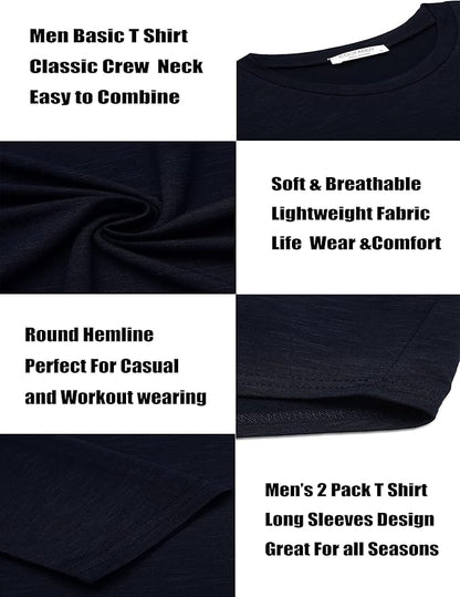 COOFANDY Men 2 Pack Muscle Fitted T Shirt Gym Workout Athletic Long Sleeves Tee