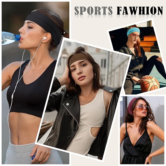 16Pcs Headbands for Women Non Slip Stylish Sports Hair Bands for Women's Hair Soft Cotton Cloth Stretchy Headbands for Women for Yoga Outdoor Exercise Running