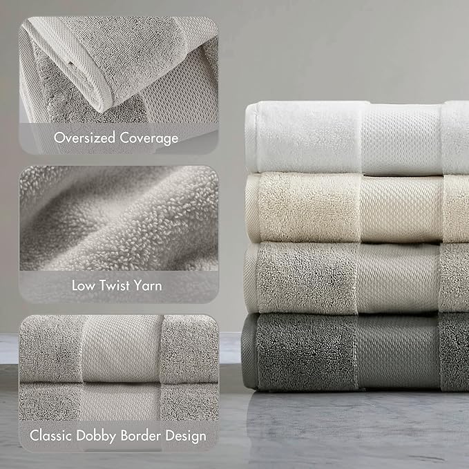 Madison Park Turkish Bath Towel Set 100% Cotton Bath Towel 600GSM Oversized Body Towel 2 Piece, Luxury Soft, Thick Spa Quality, Quick Dry Bathroom Towel, Jumble, 35" x 70", Grey