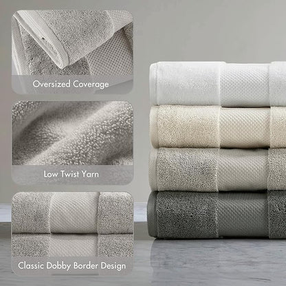 Madison Park Turkish Bath Towel Set 100% Cotton Bath Towel 600GSM Oversized Body Towel 2 Piece, Luxury Soft, Thick Spa Quality, Quick Dry Bathroom Towel, Jumble, 35" x 70", Grey