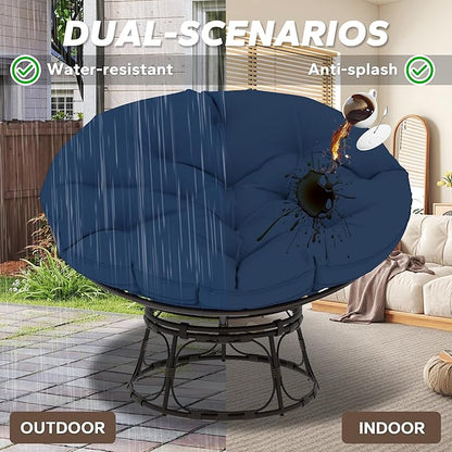 46'' Large Size Papasan Chair with Cushion and Frame, Living Room Chair for Reading, Navy Blue