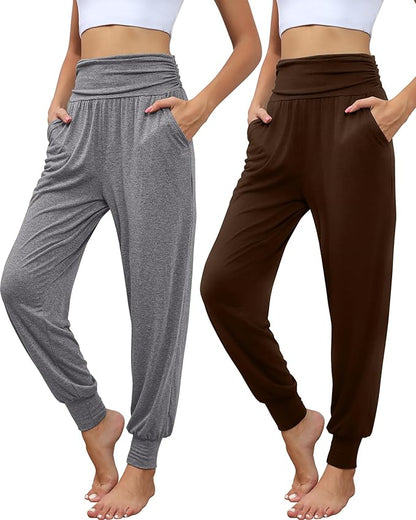 2 Pack Women's Yoga Joggers, Cozy Sweatpants with Pockets Casual Loose Comfy High Waisted Lounge Pants