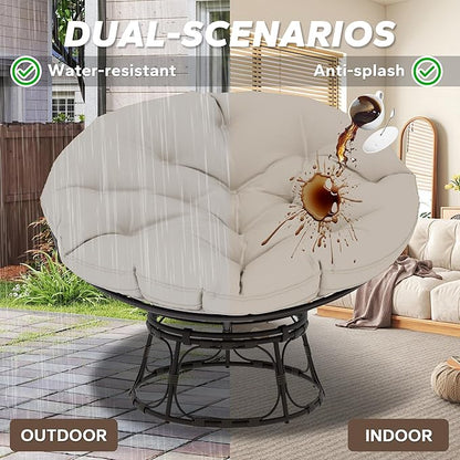 46'' Large Size Papasan Chair with Cushion and Frame, Lazy Circle Round Chair for Bedroom and Living Room, Beige