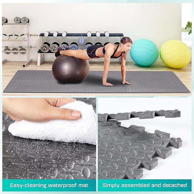 Yes4All 24SQFT-120SQFT Puzzle Exercise Mat for Home Gym, EVA Interlocking Foam Floor Tiles with Border for Workout Equipment