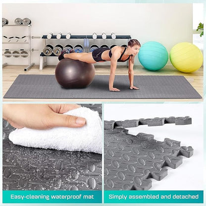 Yes4All 24SQFT-120SQFT Puzzle Exercise Mat for Home Gym, EVA Interlocking Foam Floor Tiles with Border for Workout Equipment