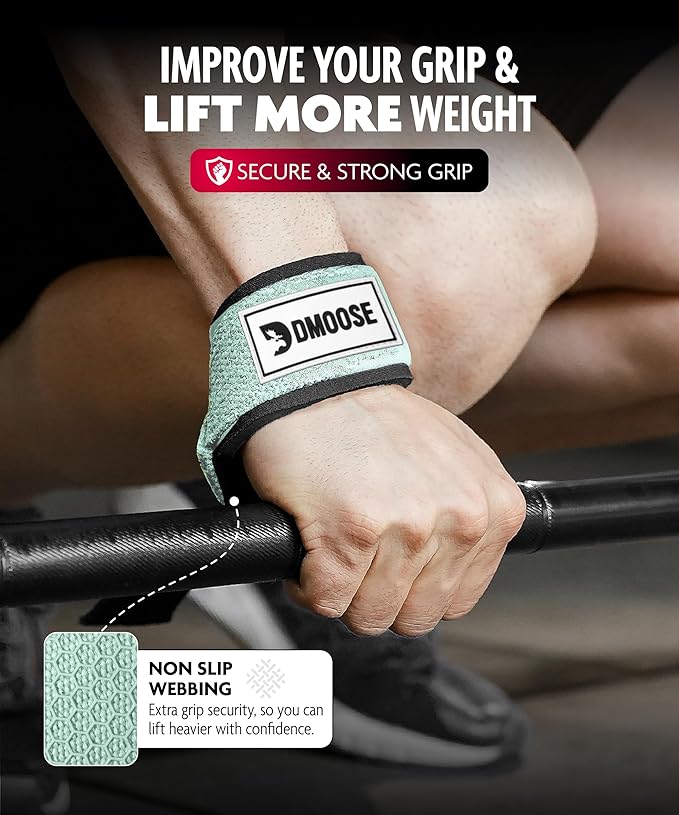 DMoose Fitness Lifting Straps 24" (Pair) - 5mm Padded Durable Wrist Straps for Weightlifting & Powerlifting - Cotton Lifting Strap with Silicone Grip for Men & Women - Deadlift Strap for Gym Workout