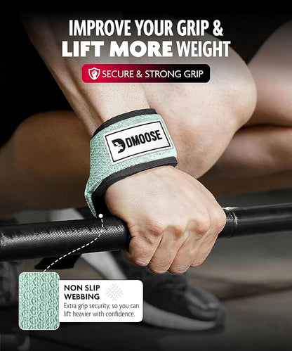 DMoose Fitness Lifting Straps 24" (Pair) - 5mm Padded Durable Wrist Straps for Weightlifting & Powerlifting - Cotton Lifting Strap with Silicone Grip for Men & Women - Deadlift Strap for Gym Workout
