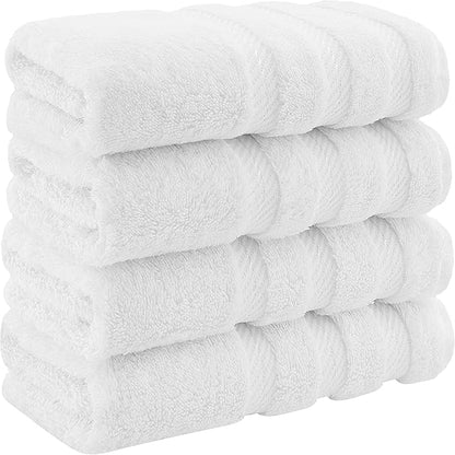American Soft Linen Luxury Hand Towels for Bathroom, 100% Cotton Turkish 4 Piece Hand Towel Set, 600 GSM Hand Face Towels for Kitchen, White Hand Towels