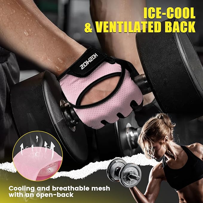 Ventilated Weight Lifting Gloves, Thick Padded Gym Gloves with Full Palm Protection & Grip & Shock Absorption for Women & Men's Fitness Training