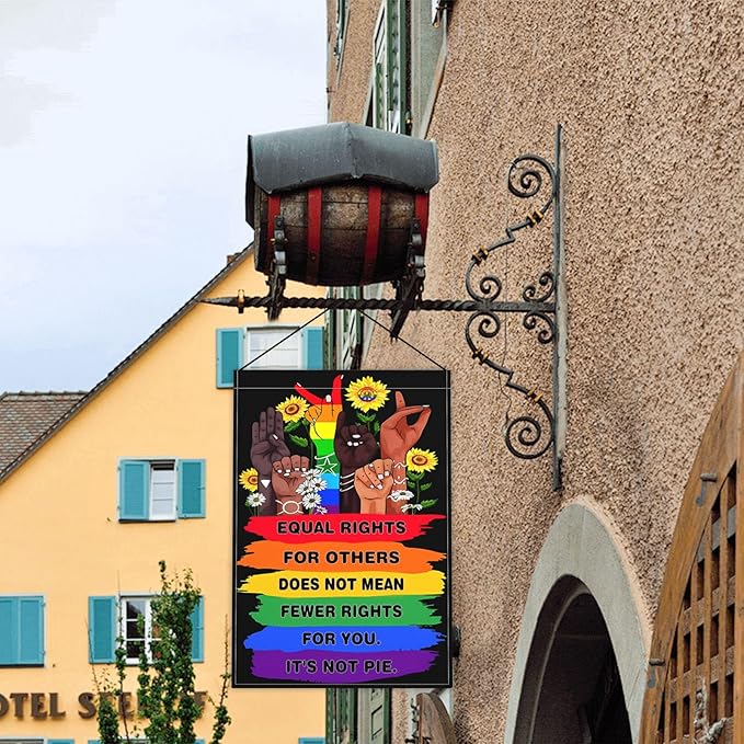 Pride LGBTQ Human Rights Garden Flag 12x18 Inch Equal Rights For Others Does Not Mean Fewer Rights For You It's Not Pie Garden Flags 3ply Fabric Double Sided for Outdoor House Yard Outside Decor
