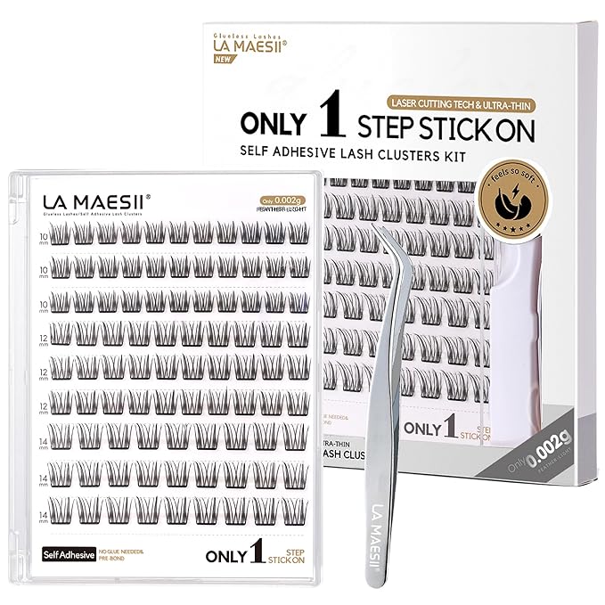 Self Adhesive Lash Clusters Kit, 10-14mm Self Adhesive Eyelashes Kit, DIY Eyelash Extensions, Natural Look Lashes No Glue Needed(R9-04)