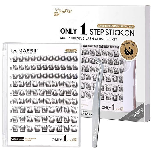 Self Adhesive Lash Clusters Kit, 10-14mm Self Adhesive Eyelashes Kit, DIY Eyelash Extensions, Natural Look Lashes No Glue Needed(R9-04)