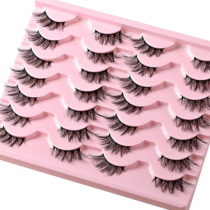 Half Lashes False Half Eyelashes Cateye Wispy Lash Natural Look 14 Pairs Fake Eyelash Strips 8-15mm 3D Fluffy Lashes Pack for Women