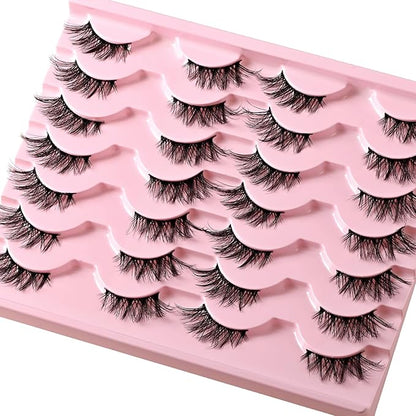 Half Lashes False Half Eyelashes Cateye Wispy Lash Natural Look 14 Pairs Fake Eyelash Strips 8-15mm 3D Fluffy Lashes Pack for Women