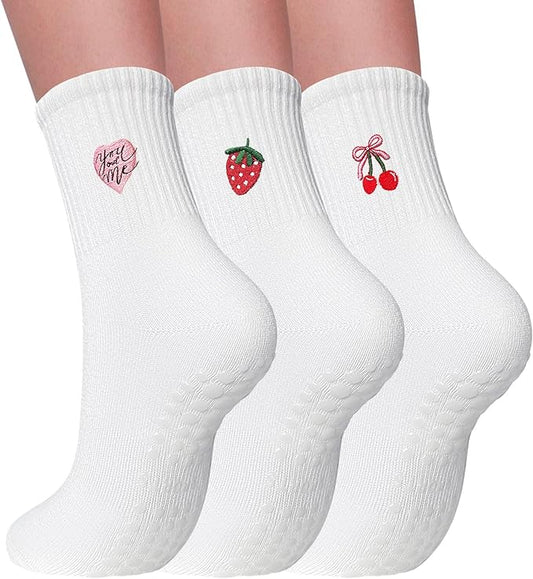3 Pairs Pilates Socks with Grips for Women Non Slip Grip Socks for Yoga Barre Hospital Workout