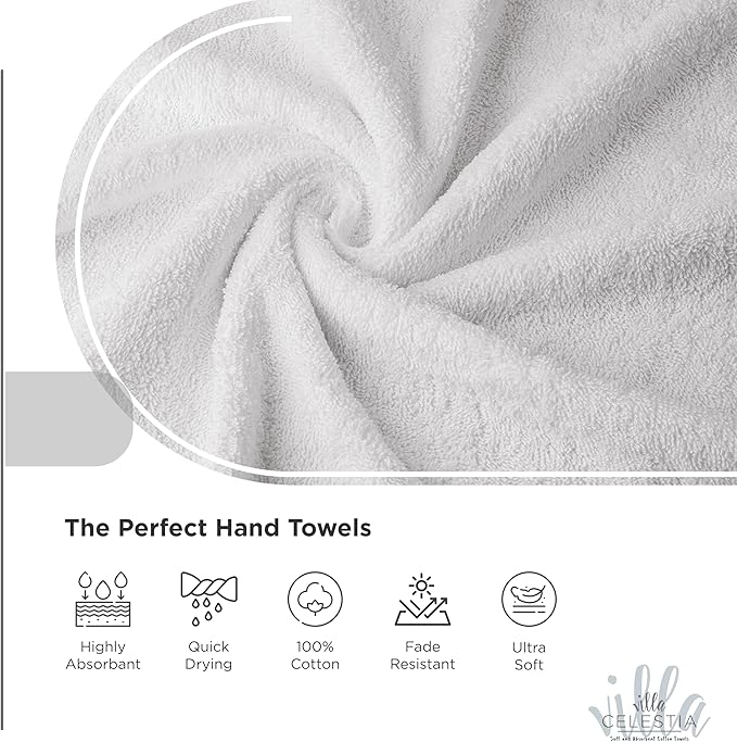 100% Combed Cotton Bathroom Towel Set of 6- 2 Bath Towels, 2 Hand Towels, 2 Wash Cloths, Sustainable, Soft, Highly Absorbent 6 Piece Cotton Bath Towel Set Ideal for Hotels, Spa, Bathroom, Dorm, White