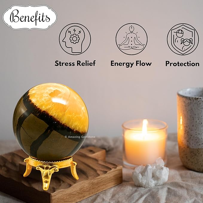 Amazing Gemstone Septarian Crystal Ball with Stand - 2 Inches Crystal Sphere Meditation Balls for Witchcraft and Decorative Balls