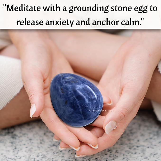 Amazing Gemstone Sodalite Crystal Yoni Egg, 2 Inches - Crystals and Healing Stones Yoni Egg for Pelvic Floor Health, Natural Healing Crystal Eggs for Meditation and Stress Relief